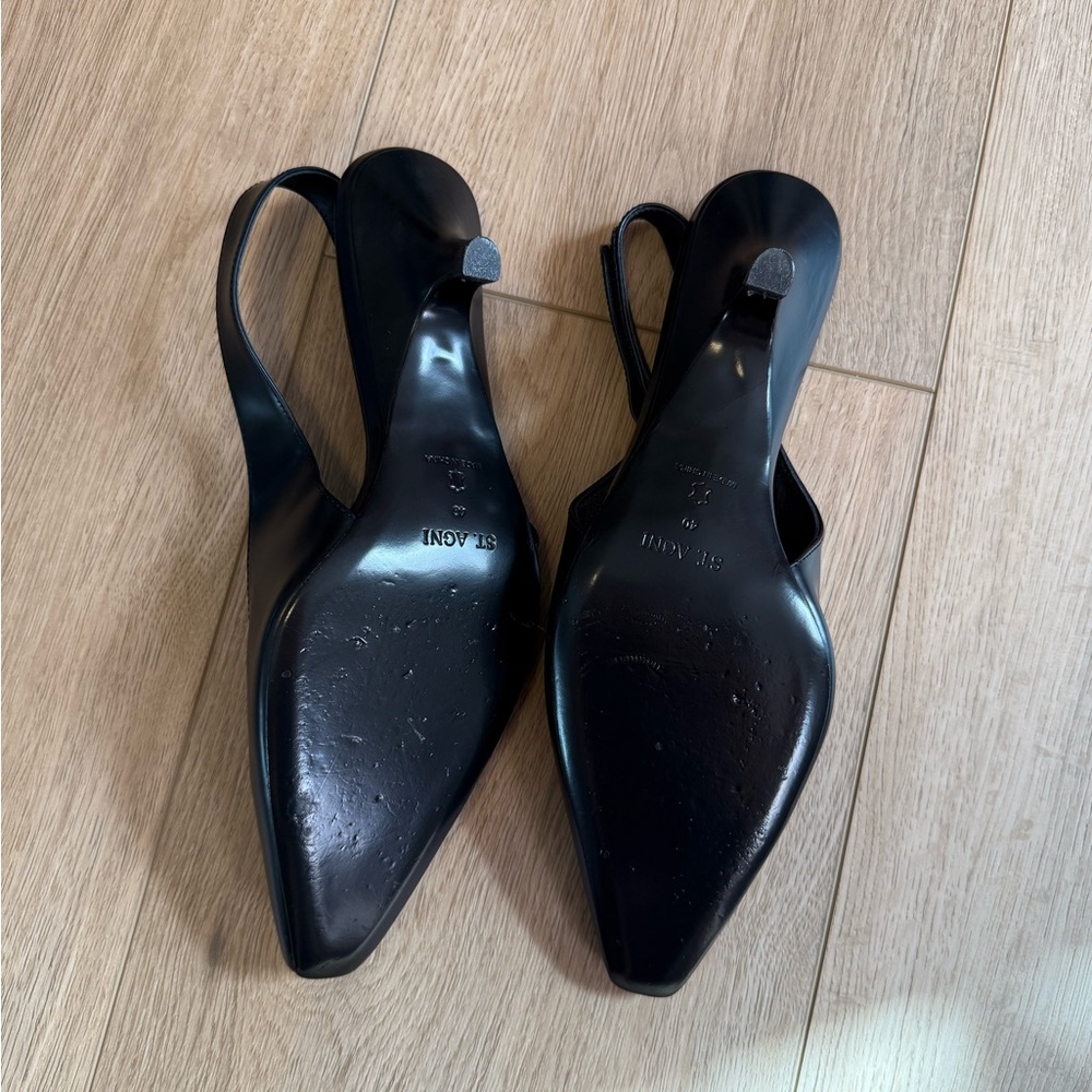 742. ST. AGNI Utility Sling Back Heel Black Leather $585 EUC Sz 40 - Picture 8 of 13